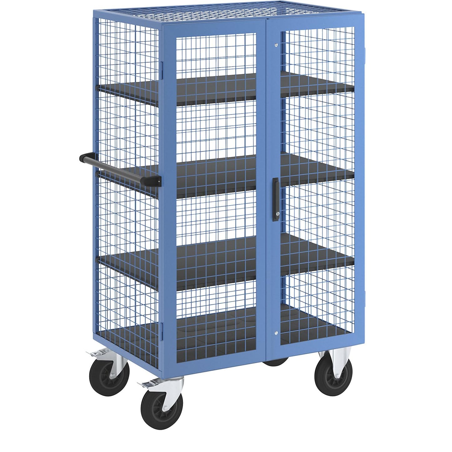 eurokraft pro Etagenwagen mit Doppelflügeltüren, höhenverstellbar, ohne Etagenböden, Lichtblau RAL 5012