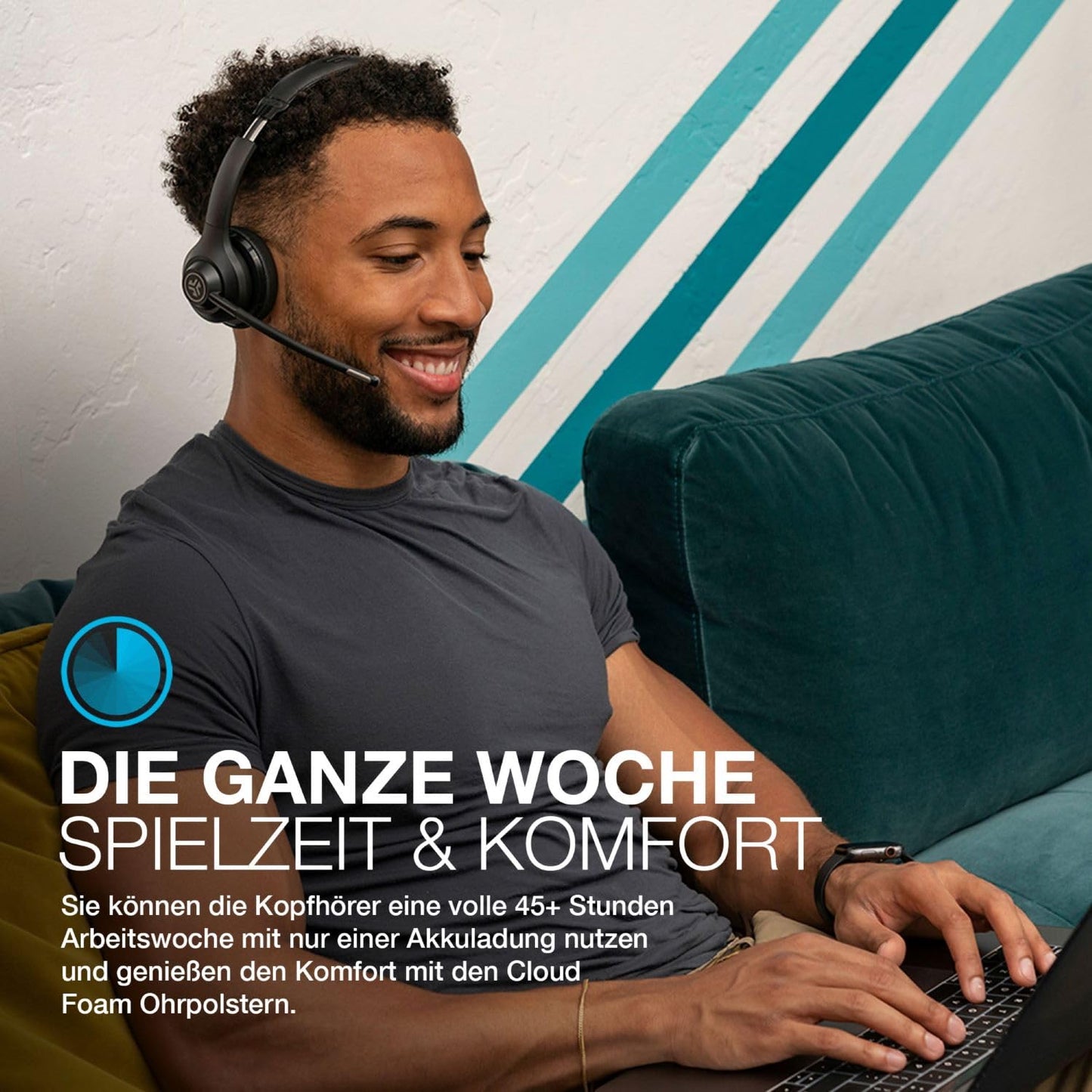JLab Go Work Headset mit Mikrofon Bluetooth, 45+ Std. Akku, On Ear Wireless Headset mit Mikrofon und Multipoint, Kabellos oder mit Kabel, für PC, Handy, Büro