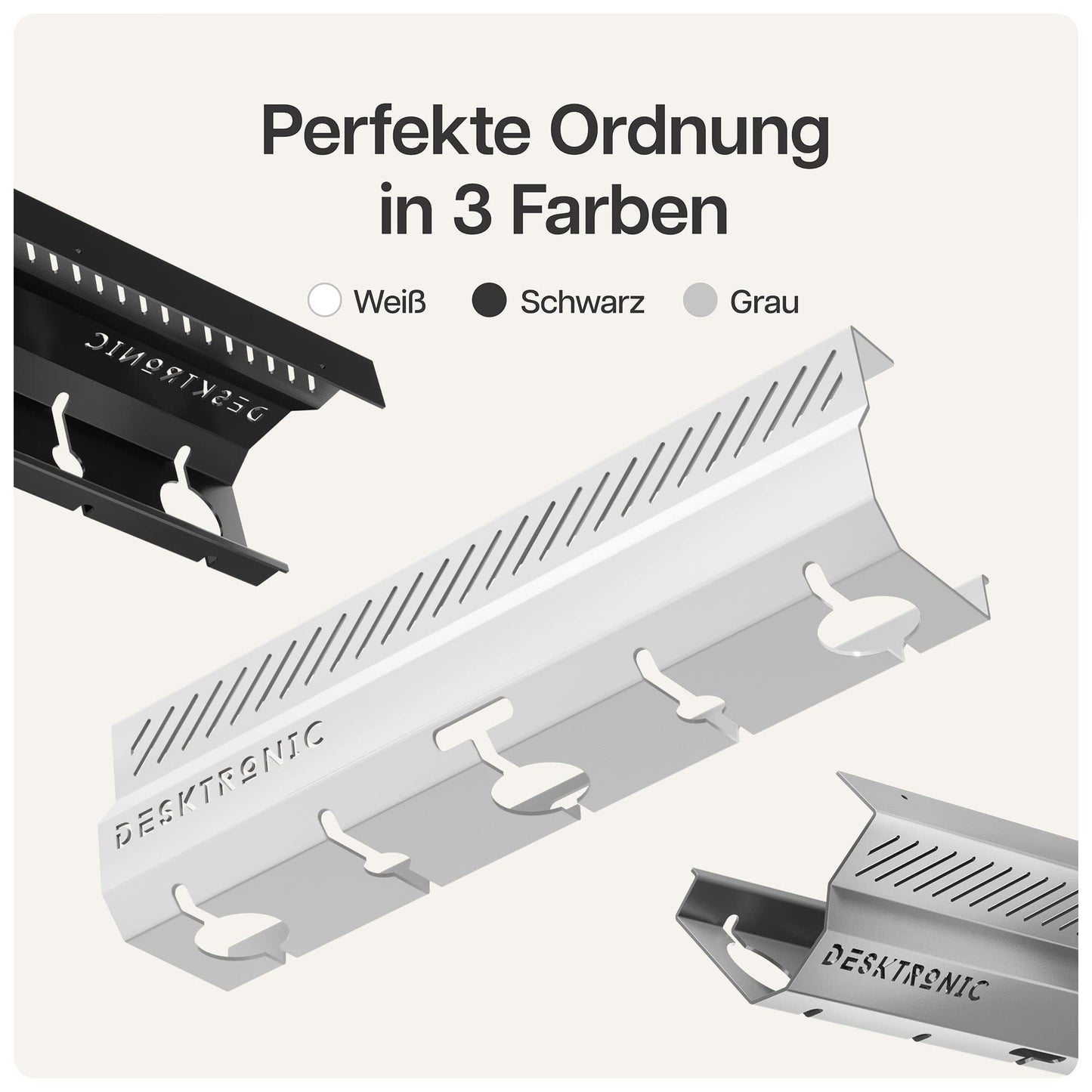 Kabelkanal Schreibtisch Weiß 2er Set - Edelstahl Kabelmanagement Schreibtisch Kabelkanal mit 5 Kabelausschnitten - Einfach zu Installierender Kabel-Organizer - Kabelhalter von Desktronic