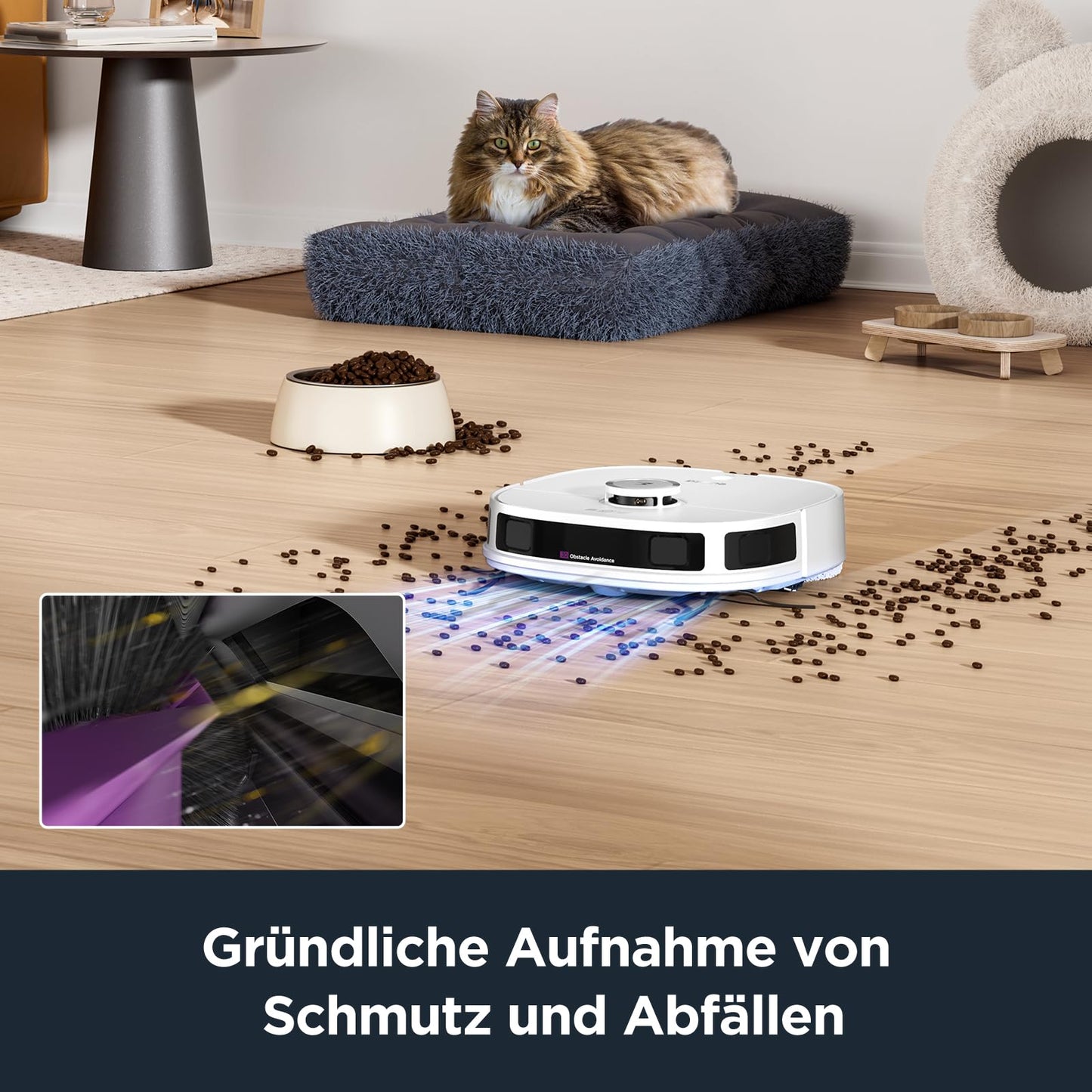 EUREKA J12 Ultra DE Saug- & Wischroboter + All-in-One Station (KI-3D-Hinderniserkennung, intelligente Haustierumgehung, Auto Teppicherkennung, ideal gegen Tierhaare, App- & Sprachsteuerung) weiß