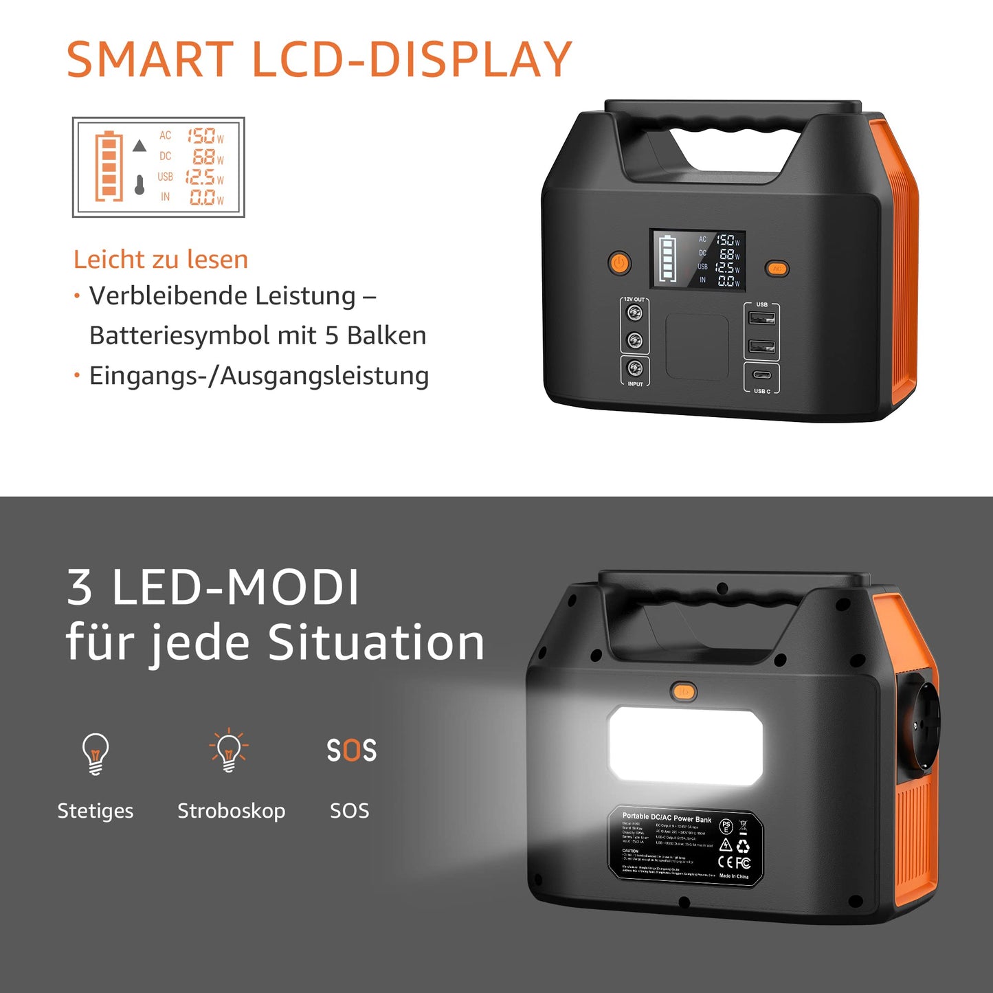 SinKeu Tragbare Powerstation 99Wh,150W Solar Generatoren Akku mit 230V AC/Car Lighter Port/USB Ausgabe,für Reise Camping Wohnmobil und als Notstromaggregat (Black)