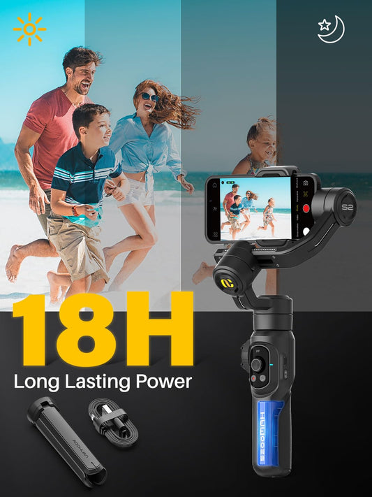 Professioneller Gimbal-Stabilisator für Smartphones, integrierte 18-cm-Verlängerung und leistungsstarkes Fülllicht, Gesichts Objektverfolgungsstabilisator, 3-Achsen-Gimbal für iPhone, AOCHUAN Smart S2