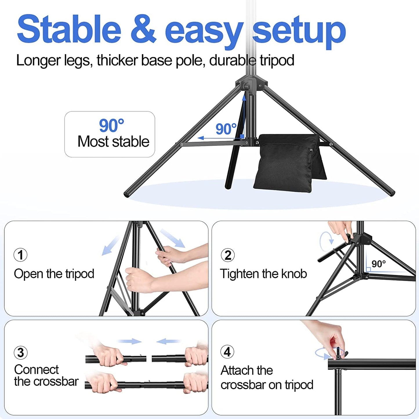 EMART Foto Hintergrund Ständer, 2x3m Verstellbarer Hintergrundsystem mit 8 Hintergrundklemmen, 2 Sandsack für Fotostudio Porträt Produktfotografie Studiofotografie, aus Metall