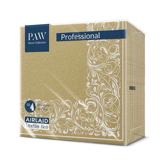 PAW - Servietten aus Airlaid - Stoffähnlich (40 x 40 cm) I 50 Stück I Ideal für Hochzeit, Taufe, Kommunion, Geburtstag I Stoffservietten - Gold, Blätter, Blumen I Schwarz I Farbe: Floral Pattern