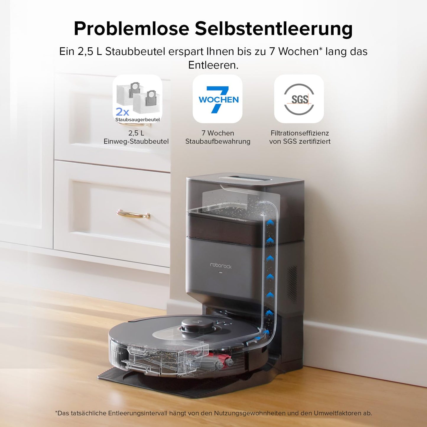 roborock Q5 Max+ Saugroboter mit automatischer Staubentleerung, 5.500 Pa Saugleistung, DuoRoller-Bürste, bis zu 7 Wochen freihändige Reinigung, PreciSense LiDAR-Navigation, App&Sprachsteuerung,Schwarz