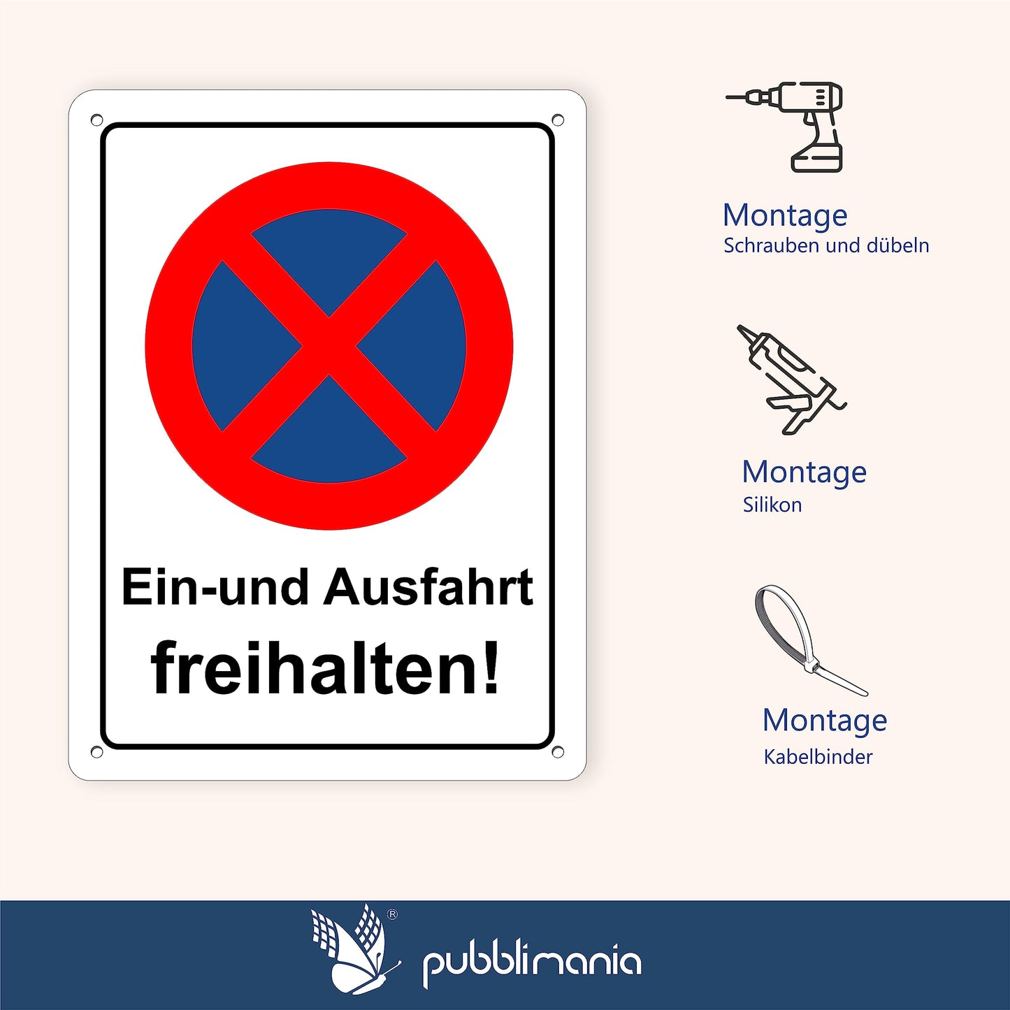 Pubblimania Ein und Ausfahrt freihalten! Aluminium, Metall, 3 mm dick, für den Außenbereich (Ein-und Ausfahrt 30x40)