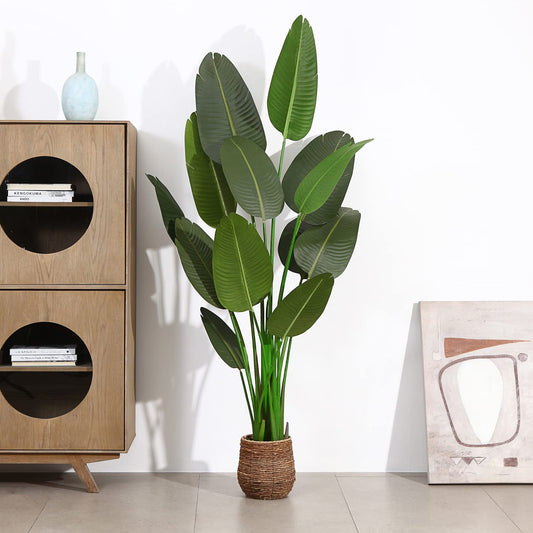 Fopamtri Künstliche Pflanze Künstlicher Paradiesvogel Baum 180 cm Plastik Pflanze Palme im Topf Tropical Hawaii Grün Fake Plant für Schlafzimmer Wohnzimmer Garten Deco (1 Stück)