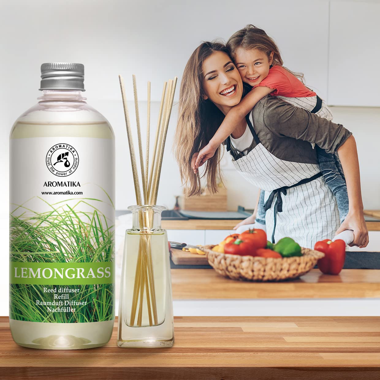 Raumduft Nachfüller Lemongrass - Zitronengras 500ml - Nachfüllflasche mit Naturreinem Ätherischen Lemongras Öl - Intensiv & Langanhaltend Natürlicher fur Raum - Küche - Bester Raumlufterfrischer
