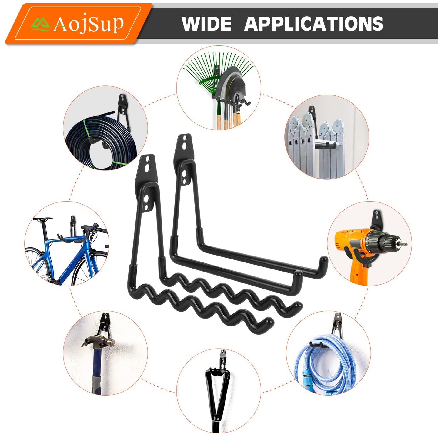 AojSup 12 Stück Wandhaken Garage, Schwerlast Garage Haken, Doppelhaken Garage, Garage Storage Hooks zur Organisation für Leiter, Stuhl, Schlauch, Fahrrädern, Elektrowerkzeugen Sperrigen (Schwarz)