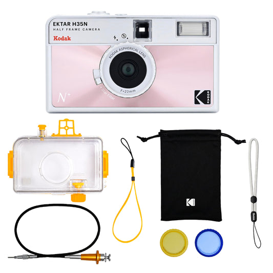 KODAK EKTAR H35N Halbformat-Filmkamera, 35 mm, wiederverwendbar, Bulb-Funktion, Sternfilter, beschichtetes, Objektiv (Rosa glasiert Premium-Set)