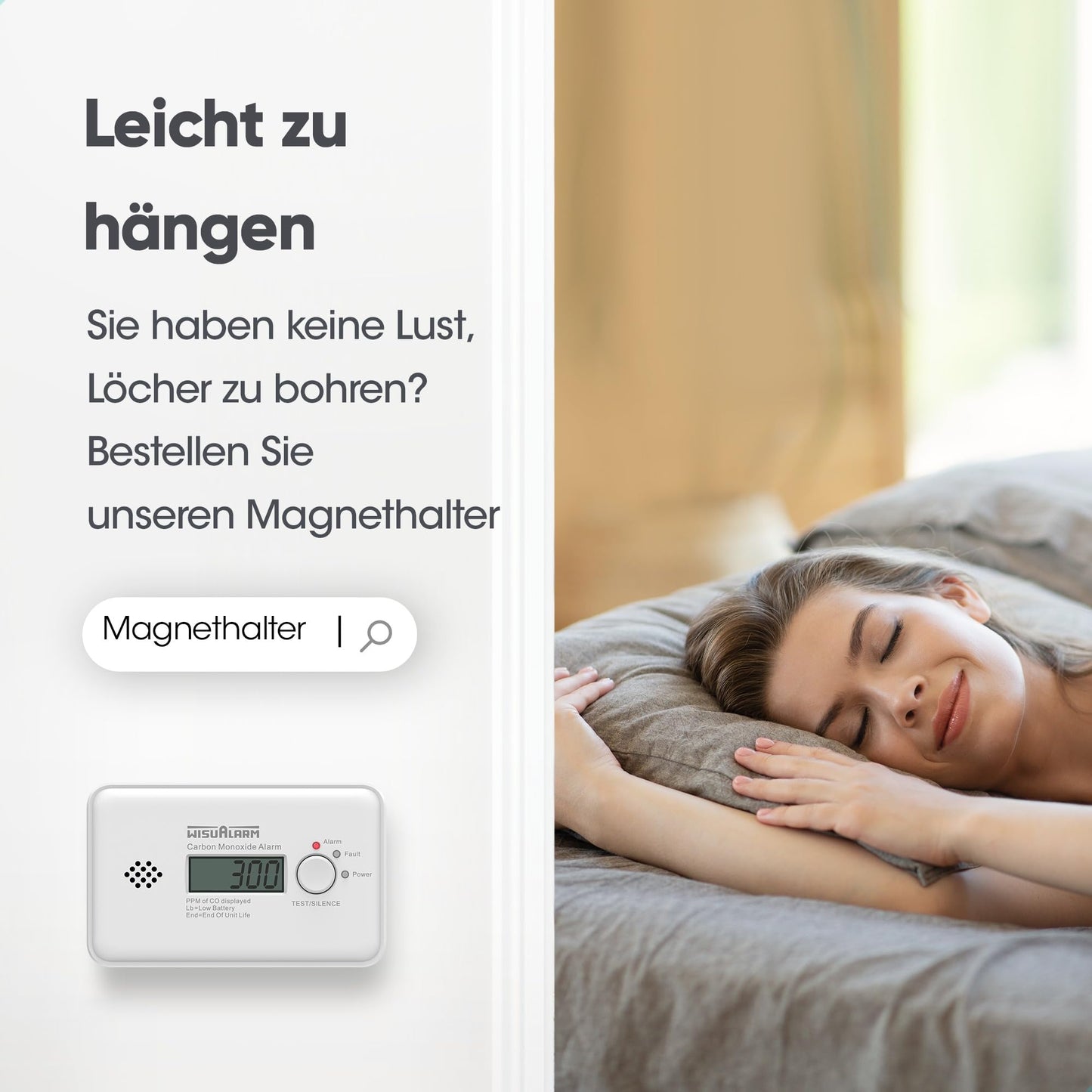 Kohlenmonoxid Melder, CO Melder, 10 Jahre Batterie kohlenmonoxid messgerät, CO Warner mit LCD Display und Test/Silence Taste, TÜV Zertifiziert nach EN 50291