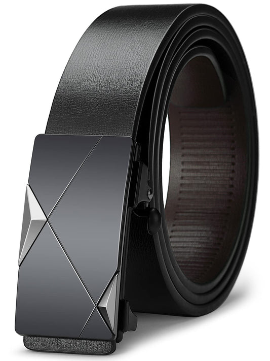 Gürtel Herren, Ledergürtel Herren Schwarz Automatikschließe Gürtel Schnellverschluss Ratsche Gürtel ohne löcher verstellbar für Herrenkleid Lässig Hose Anzug Jeans Hose, 35mm Breit, Größe Angepasst