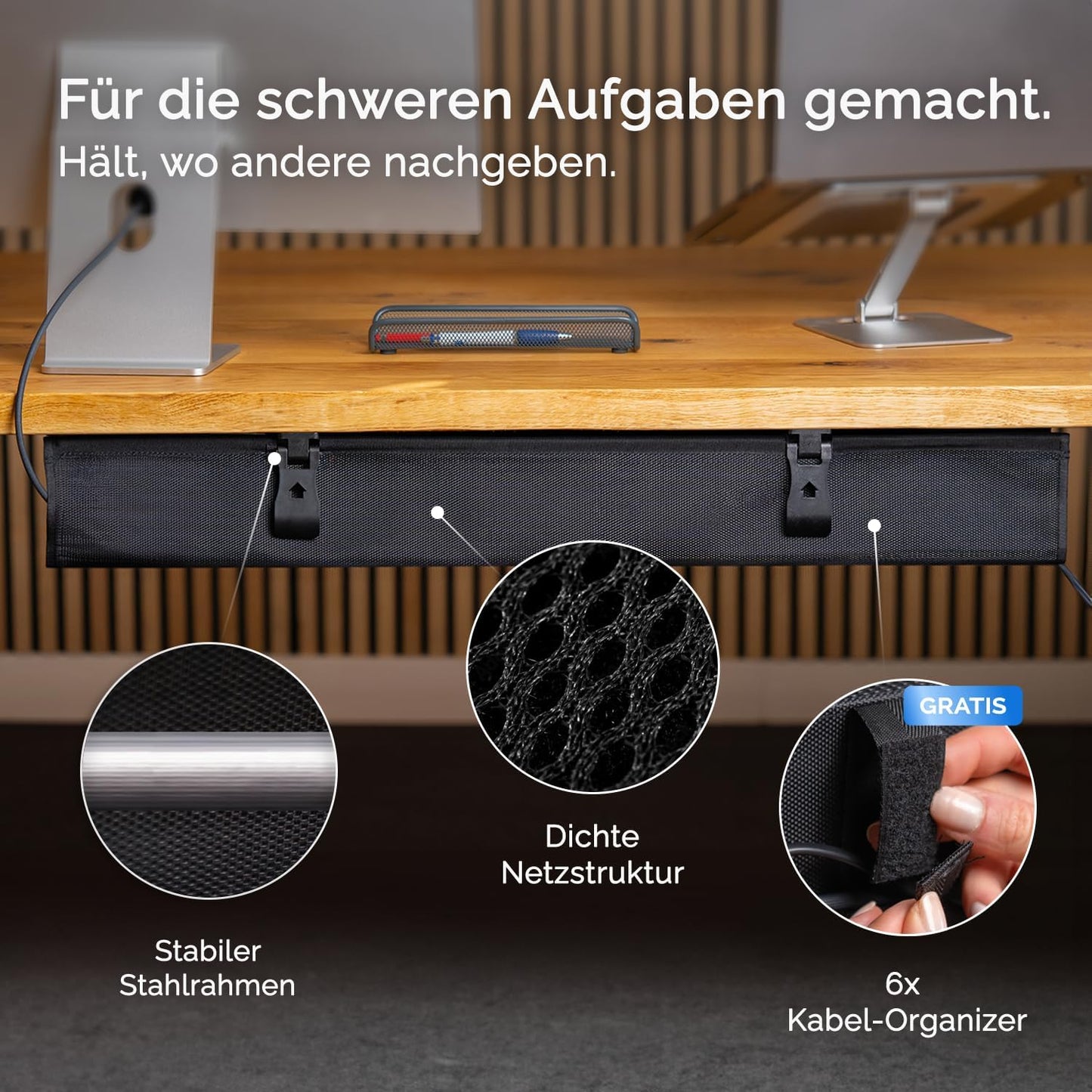 DESKSPACE® Kabelwanne Schreibtisch Kabelmanagement - Beidseitig Klappbarer Kabelkanal - Cable Organizer für den Schreibtisch - 94 cm (Schwarz)