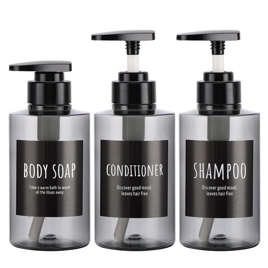 Segbeauty Spenderflaschen Grau 3er Set Nachfüllbar Shampoo Conditioner Duschgel PET Kunststoff