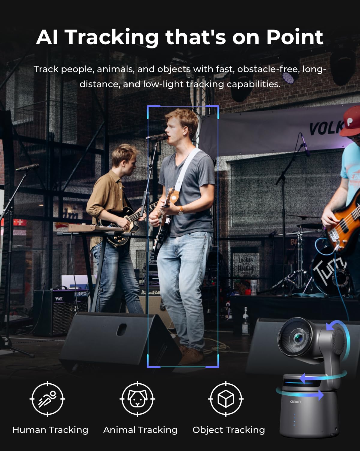 OBSBOT Tail Air NDI Streaming Kamera 4K, KI-Tracking PTZ Kamera mit intelligenter App, Gestensteuerung, HDMI/USB-C/Wireless Webcam, Video Kamera Live Stream für YouTube, Kirche, Anbetung, Creator, etc