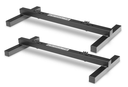 2er Set Showlite FLS-20 PAR Licht Bodenstative (2-fach Bodenstative zum Aufstellen von zwei Scheinwerfern, Grundfläche 55,5 x 25,5 cm, 6 cm hoch, stabile Konstruktion, ineinander stapelbar) Schwarz