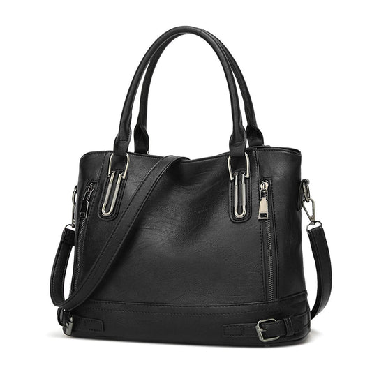 VINBAGGE Damen Handtasche Leder Henkeltasche Top Griff Tasche Vintage Weiches Umhängetasche Schultertasche für Frauen - Schwarz