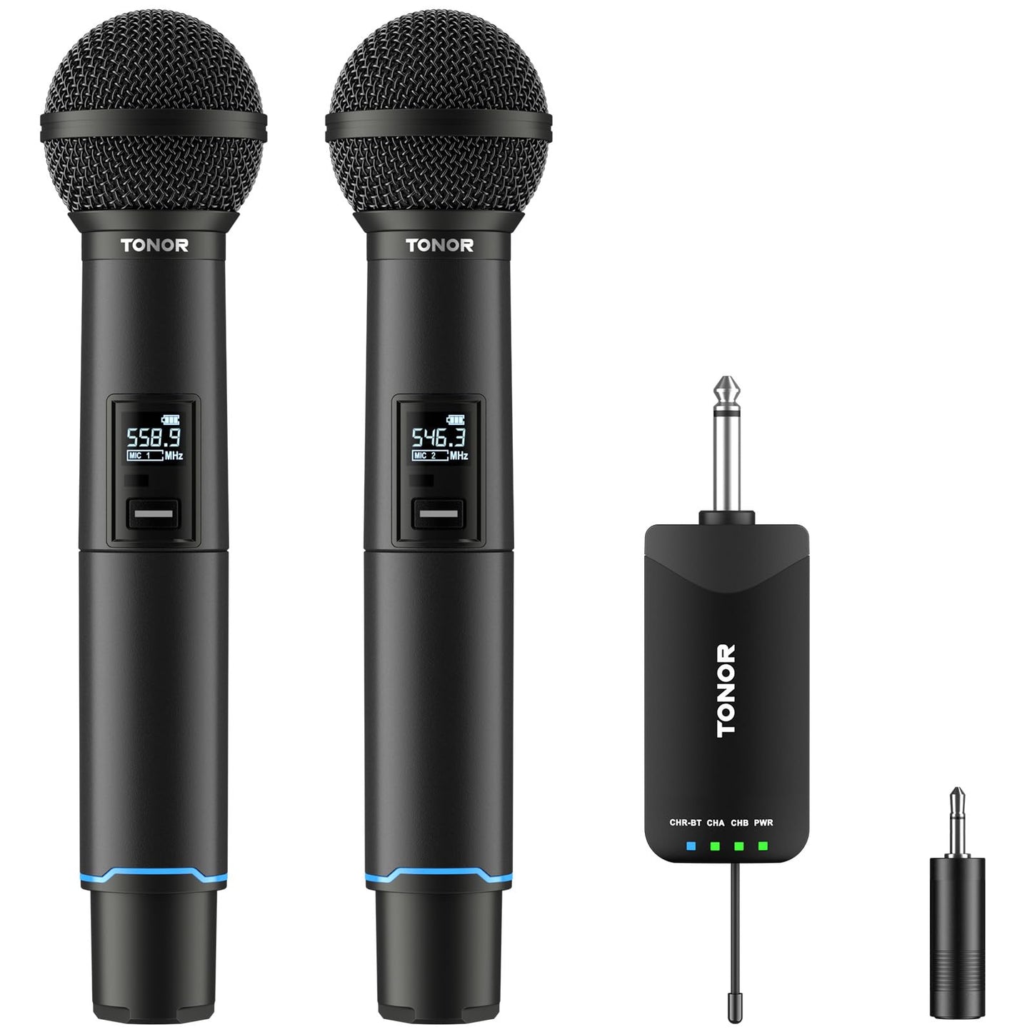 TONOR Mikrofon Kabellos, Bluetooth Wiederaufladbares Funkmikrofon, Metall UHF Drahtloses Mikrofon Set, 2x25 Einstellbare Wireless Microphone für PA Anlage Karaoke Hochzeit Party Konferenz 100m, TW720