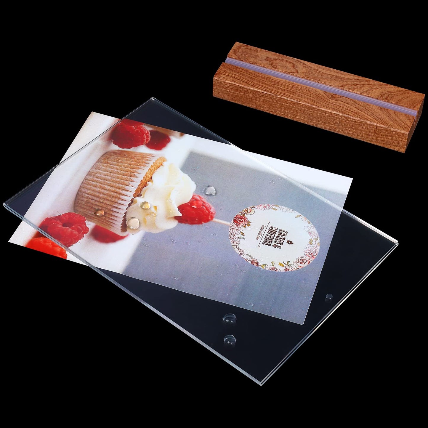 URbantin A5 Ständer Aufsteller Acryl Tischaufsteller,5 Stück T-Ständer Werbeaufsteller T-Aufsteller,Doppelseitig Schildhalter für Restaurant,Hotel,Dokumente,Büro, Geschäft (Holzsockel)