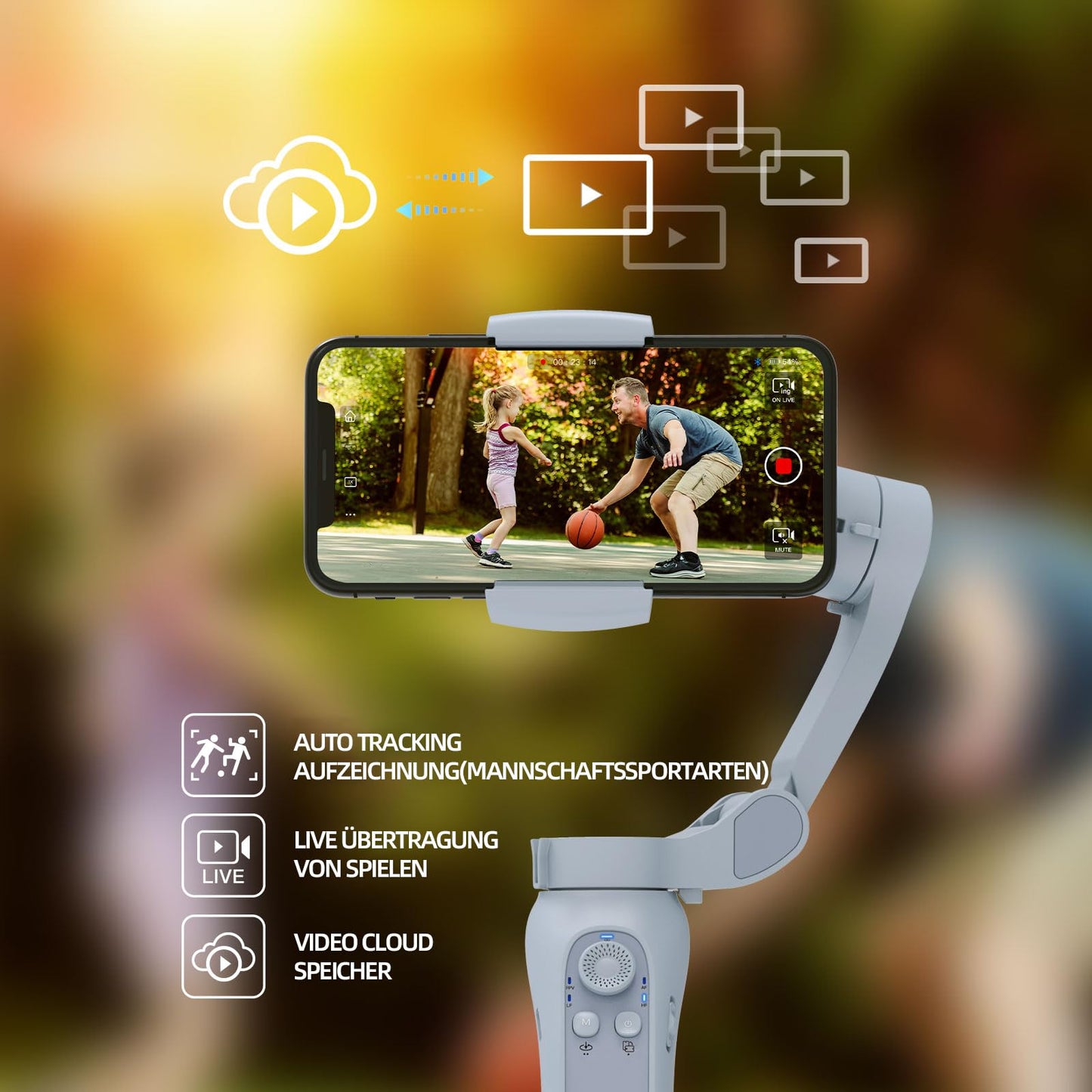 XbotGo Sportkamera Fuer Basketball und Fußball Spiel, AI Automatisch Aufnahme, 3-Achsen-Telefon-Gimbal, Tragbar und faltbar, Vlogging Stabilisator Android- und iPhone-Gimbal