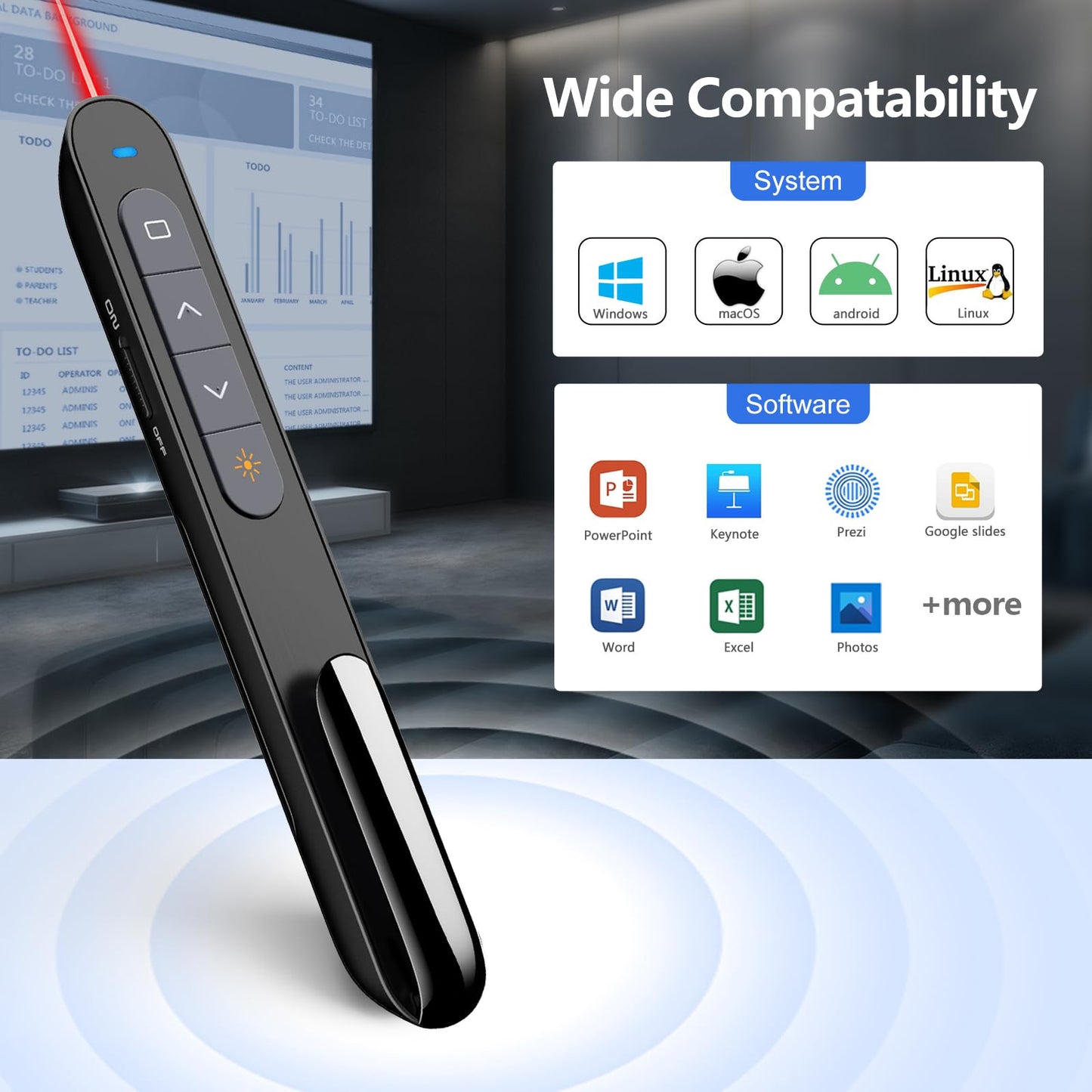 NORWII N76 Wireless Presenter Wiederaufladbar mit einer Reichweite von 300 Fuß, Hyperlink USB Powerpoint Remote-Präsentations-Clicker Laserpointer Wiederaufladbar 2,4 GHz (Schwarz)