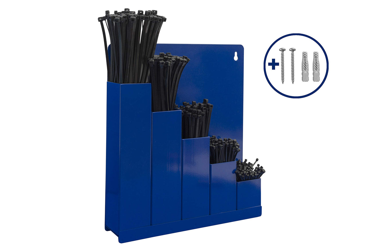 Kortpack Kabelbinder-Ordnungsbox, blau - mit 5 x 100 Kabelbinder verschiedene grossen im Farbe Schwarz. Incl 2 Schrauben und Plug