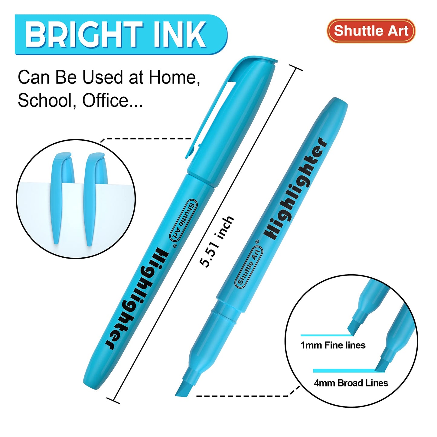 Shuttle Art Textmarker, 30 bunte Textmarker mit 10 Farben, schnelltrocknend, ungiftig, Textstifte mit leuchtenden Farben und Meißelspitze, geeignet für Erwachsene und Kinder, ideal für Zuhause