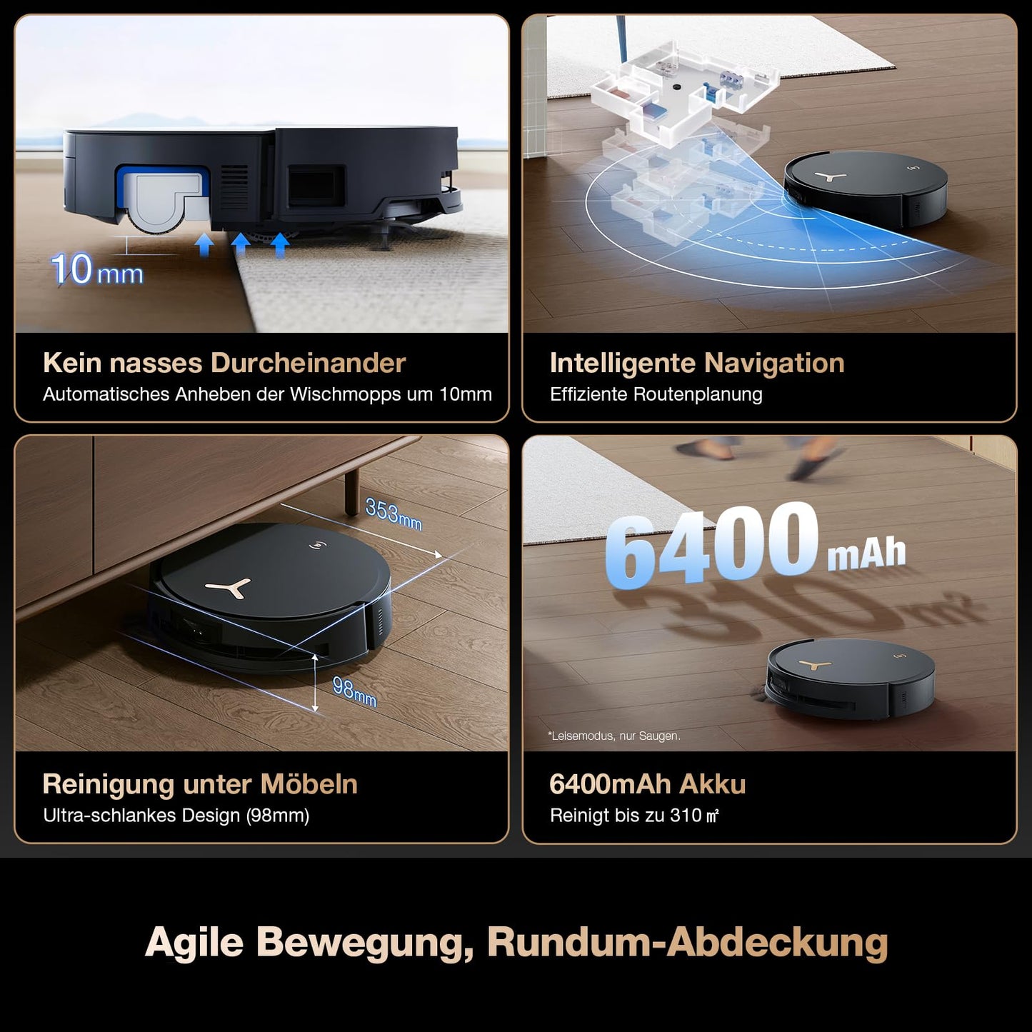 ECOVACS DEEBOT X8 PRO Omni Saugroboter mit Wischfunktion, 18.000 Pa, OZMO Roller Wischwalze mit kontinuierlicher Selbstreinigung, Moppreinigung mit Heißwasser 40–75 °C, autom. Reinigungsmittelzugabe