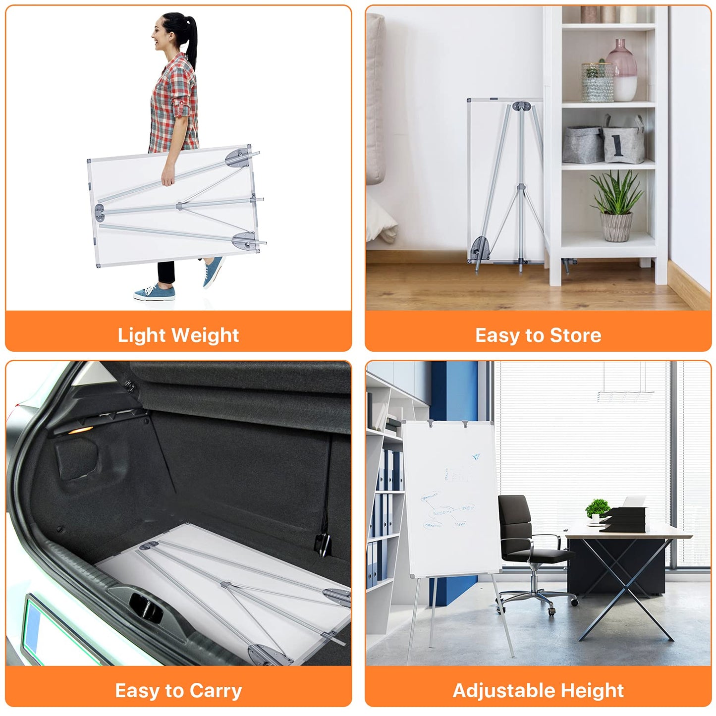 MAKELLO Flipchart 90x60cm, Whiteboard mit Ständer, Höhenverstellbar, Trocken Abwischbar, Tragbare, Magnetische, Flipcharts für Büro
