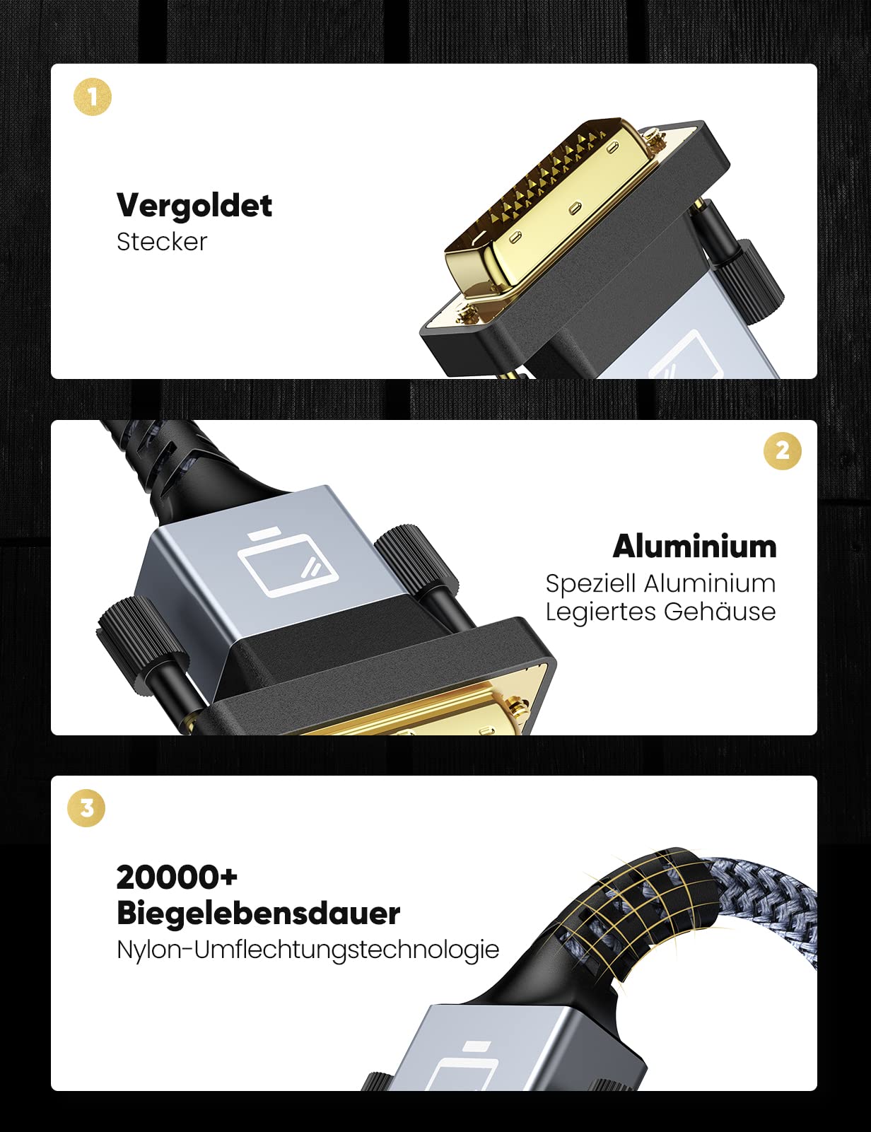 SNOWKIDS HDMI auf DVI Adapter Kabel 1.8m, Adapterkabel (Neuester Standard) mit 1080P Highspeed Full HD 24+1 bidirektional Konverter unterstützt 3D,DVI D auf HDMI
