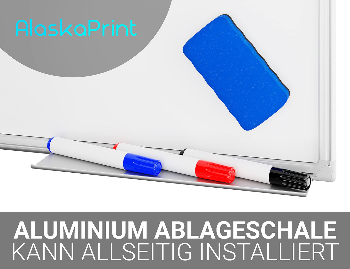Alaskaprint Whiteboard magnetisch Magnettafel Magnetwand beschreibbar Pinnwand Tafel mit Alurahmen inklusive 3 Stifte, 12 Magnete und Schwamm 60 cm x 45 cm (B x H)