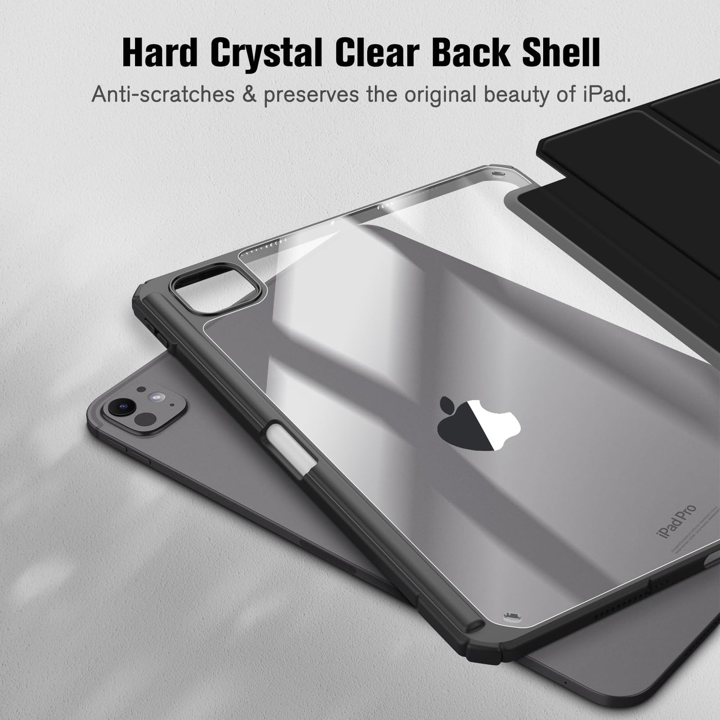 Fintie Hybrid Hülle für iPad Pro 11 Zoll M4 (2024) (Modellnummer: A2836/A2837/A3006) mit Stifthalter - Stoßfeste Schutzhülle Case mit transparenter Hartschale auf der Rückseite, Schwarz