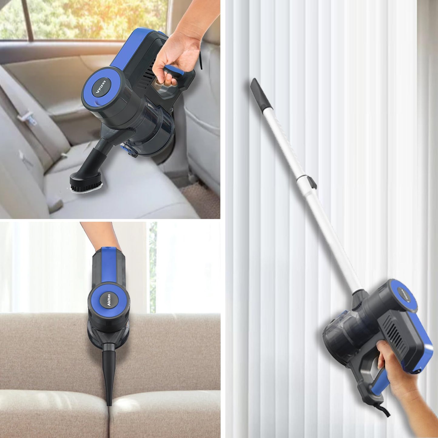 Akitas S12 kabelgebundener Staubsauger Handstaubsauger mit Kabel 2 in 1 beutelloser Staubsauger mit Deutscher Wessel Werk Kopfdüse geringes Gewicht