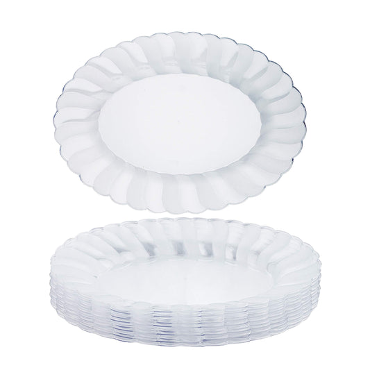 MATANA 10 Plastik Servierplatten für Vorspeisen & Fingerfood, Oval - Catering, Buffets, Geburtstage, Hochzeiten, Weihnachten & Partys - Transparent, 32x24cm - Stabil & Mehrweg