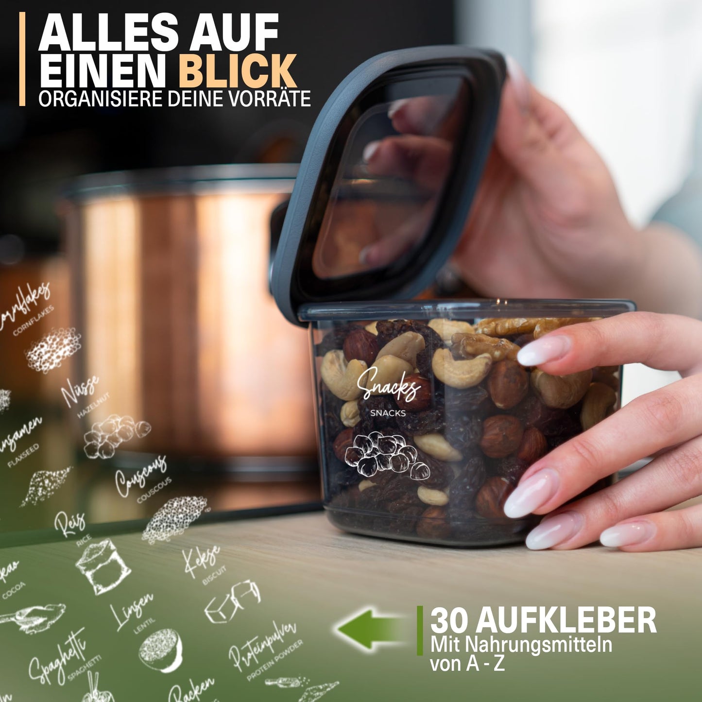 Viwares Vorratsdosen mit Deckel Luftdicht, 12er Vorratsbehälter Set BPA-Frei, Vorratsdose zur Müsli Mehl Aufbewahrung Küche, Praktische Organizer Küche, Frischhaltedosen für Lebensmittelaufbewahrung