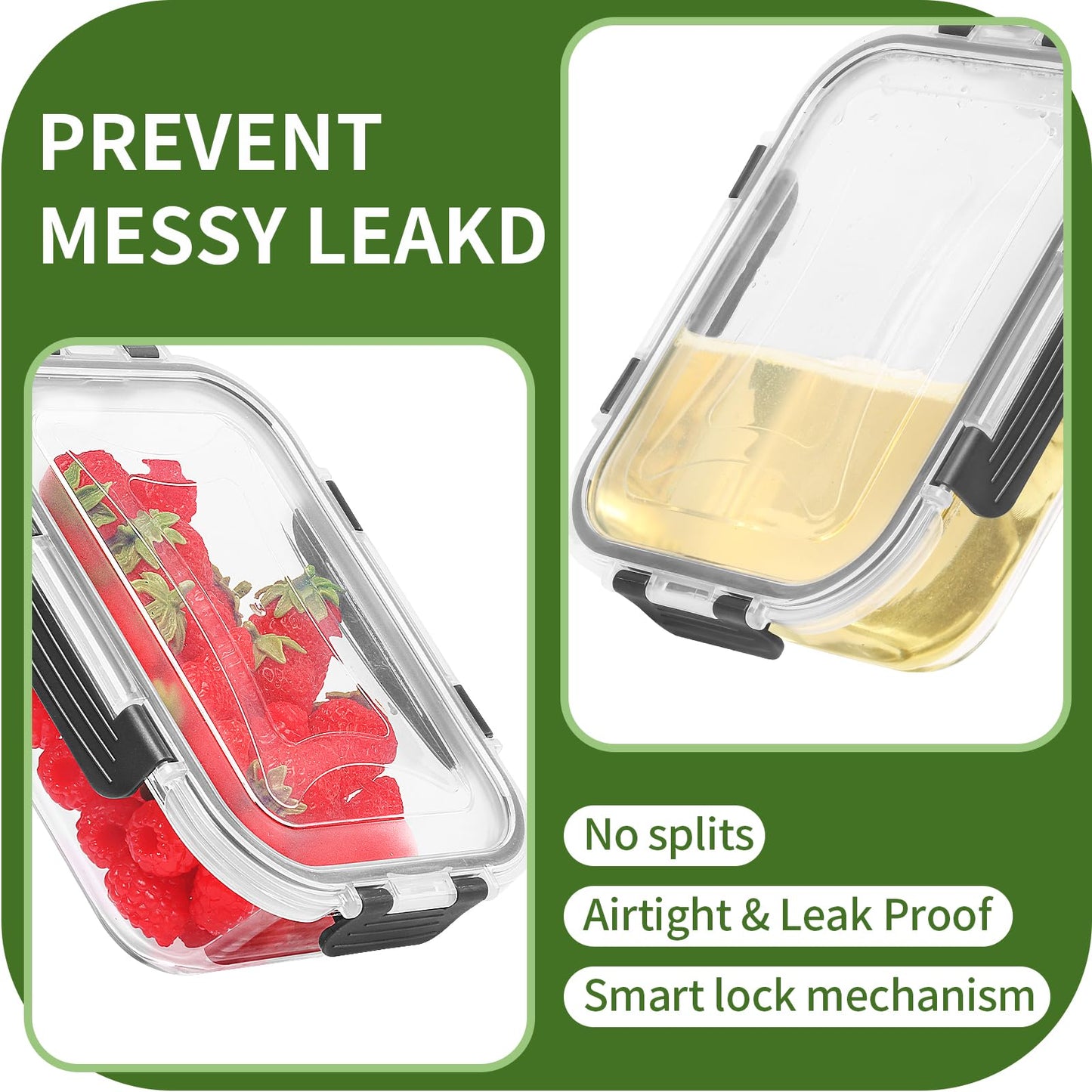 Glas-Frischhaltedosen Set für Lebensmittel,10Teile (5 Deckel & 5 Behälter), Skroam Aufbewahrungsbox Glas - Spülmaschinen, Mikrowellen & Gefrierschrankfreundlich, BPA-frei