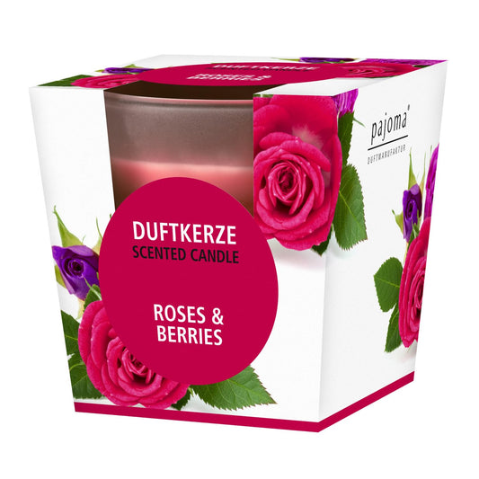 pajoma® Duftkerze, Roses & Berries - im satinierten Glas | 120g Wachsgewicht, Brenndauer: 25 Stunden, in edler Geschenkverpackung | Premium Qualität