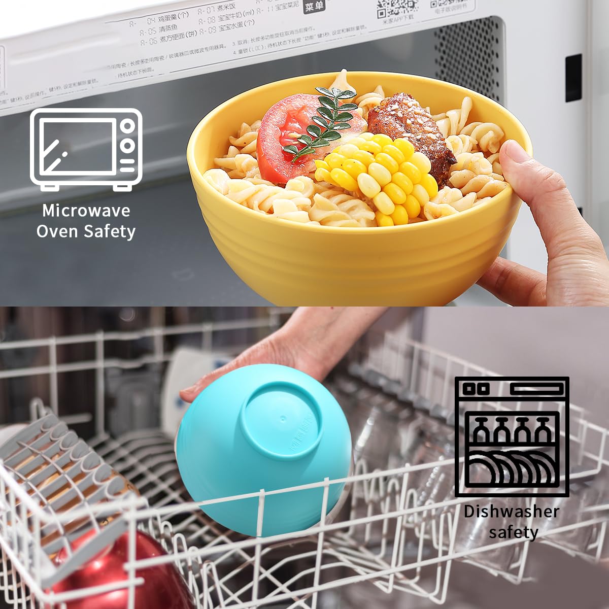 Kyraton plastik müslischüssel 8er, unzerbrechliche und wiederverwendbare leichte Schüssel für Reisnudelsuppe, Snack, Salat, Obst, spülmaschinenfest