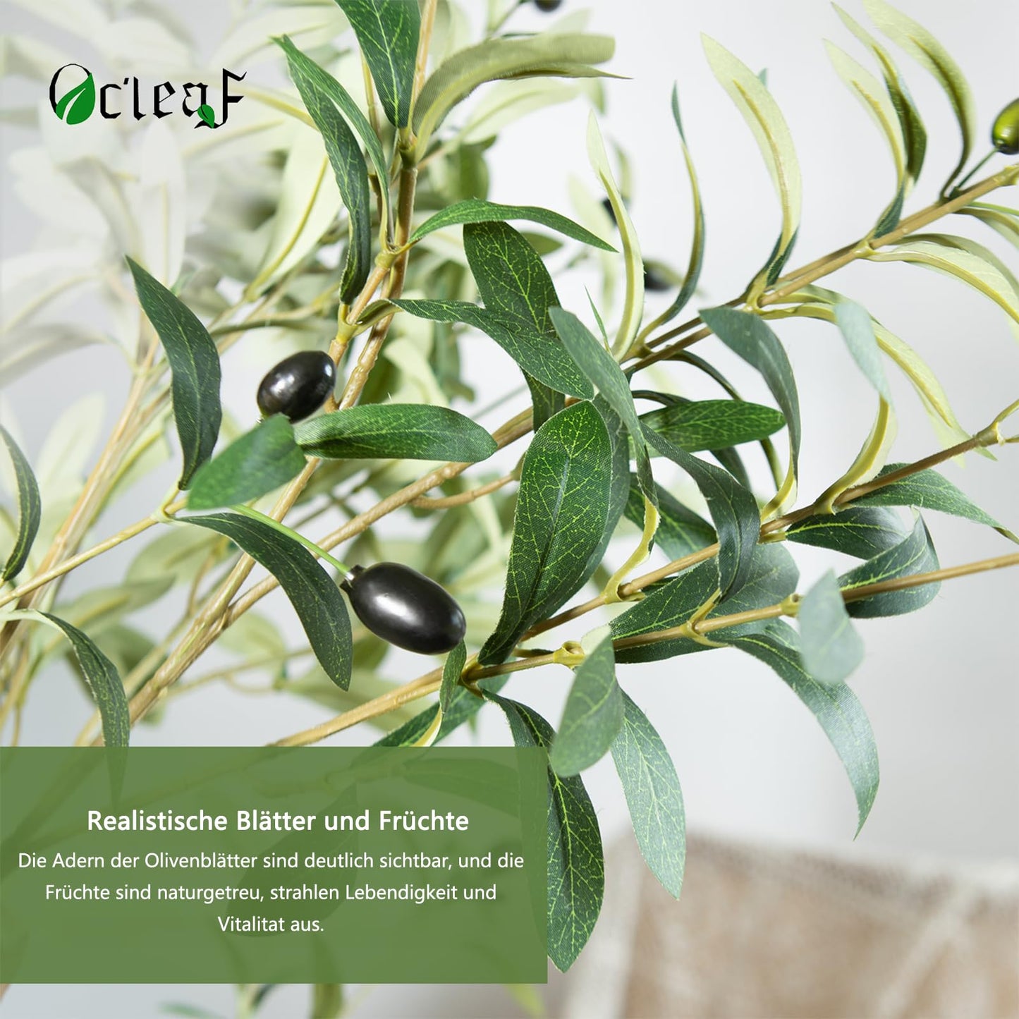 Oc'leaf Olivenbaum Künstlich - 180cm Künstliche Pflanzen Groß Olivenbaumpflanze, Künstlicher Olivenbaum im Topf, Olivenbaum Deko für Zuhause, Wohnzimmer, Schlafzimmer, Büro, Garten