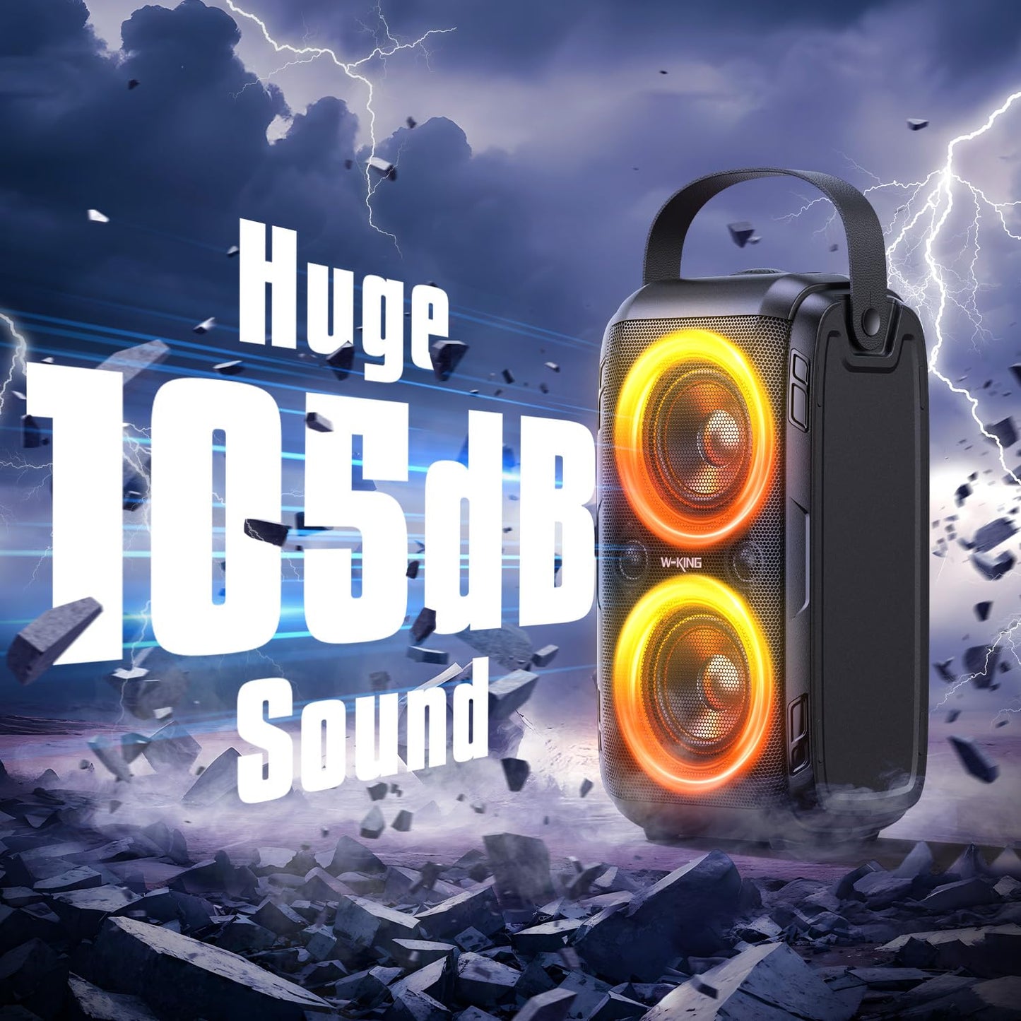 W-KING 180W PEAK Bluetooth Lautsprecher Box Groß, Kabelloser Musikbox Bluetooth Party Box Boombox mit Natürlich Tiefer Bass/4 Treiber 2 Subwoofer, 80W Riesig 105dB Sound/IPX5/Lichter/24H/USB/TF/AUX/EQ