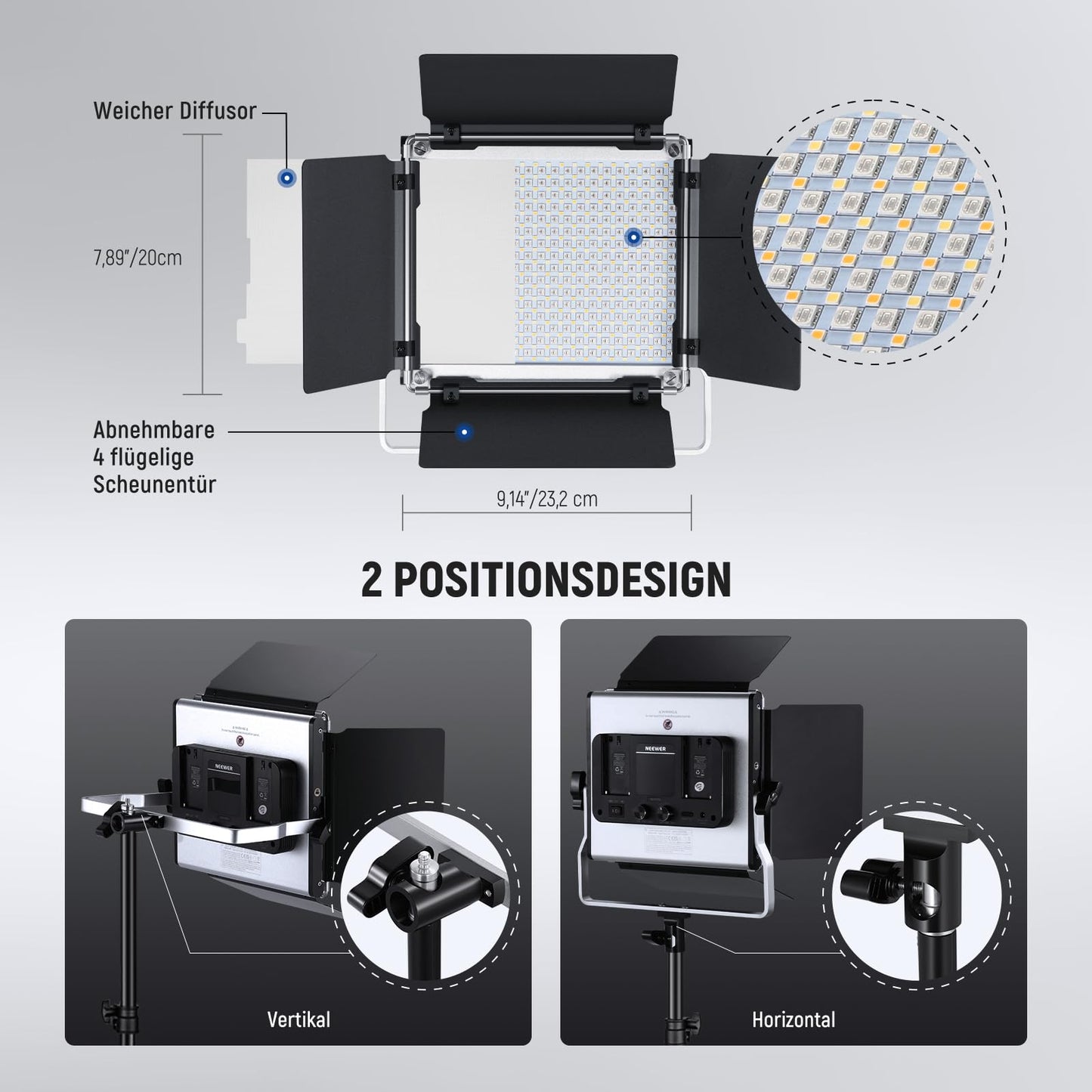 NEEWER 2 x 660 PRO RGB LED Videoleuchte Panel mit Stativ Ständer Set App Steuerung 360° Vollfarbe Videolicht 50W Dimmbar 3200~5600K CRI97+ Studio Dauerlicht Gaming/Streaming/Zoom/YTB/Webex/Fotografie