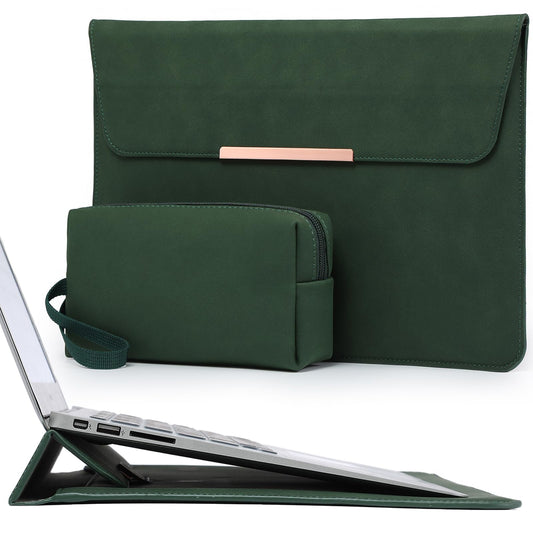 HYZUO 13,3-14 Zoll Laptophülle Laptop Hülle Tasche mit Standfunktion für MacBook Pro 14 M4/M3/M2/M1 Pro/Max 2025-2021, MacBook Air/Pro 13.3, 13.8"/13.5" Surface Laptop, Mitternachtsgrün(Smiley)
