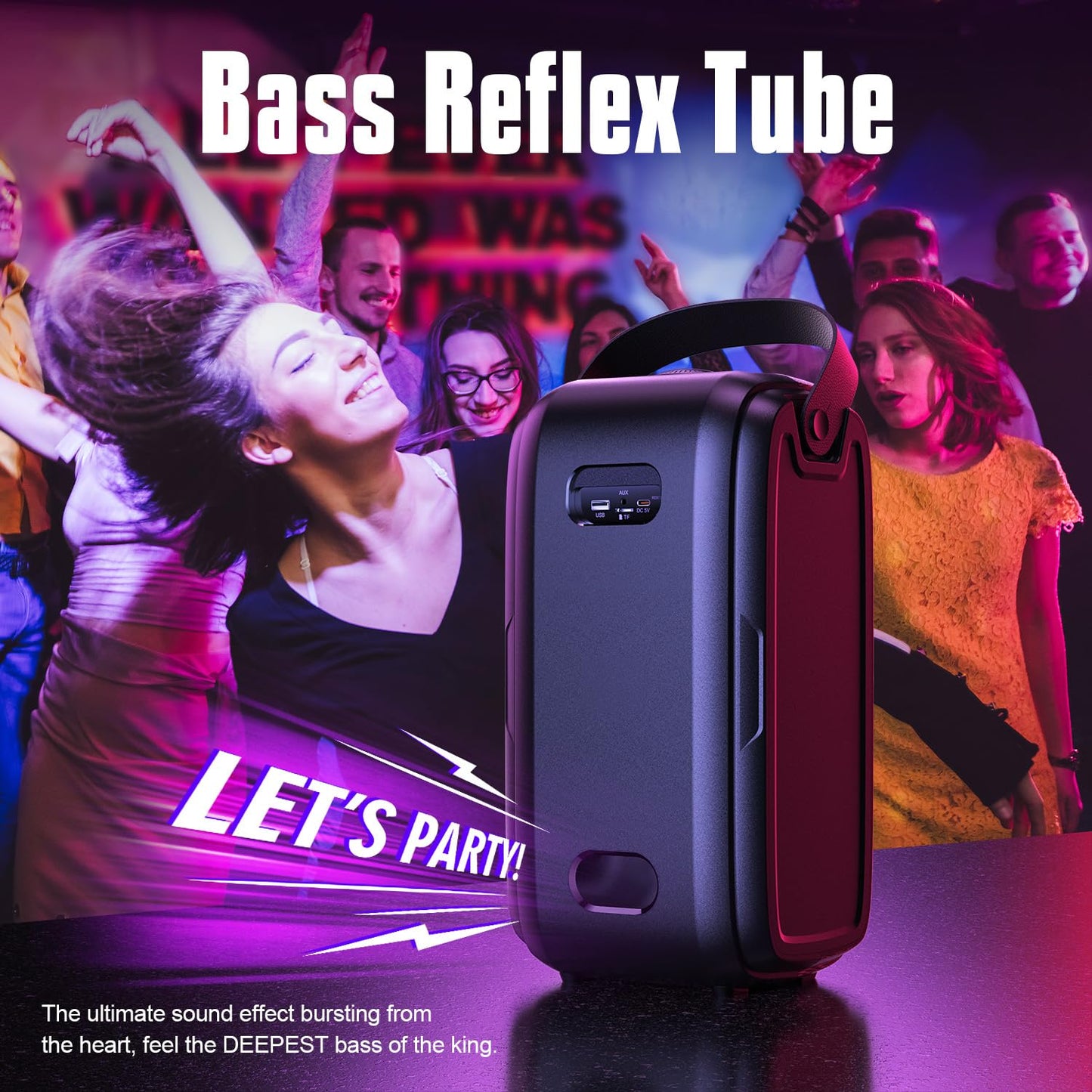 W-KING 180W PEAK Bluetooth Lautsprecher Box Groß, Kabelloser Musikbox Bluetooth Party Box Boombox mit Natürlich Tiefer Bass/4 Treiber 2 Subwoofer, 80W Riesig 105dB Sound/IPX5/Lichter/24H/USB/TF/AUX/EQ