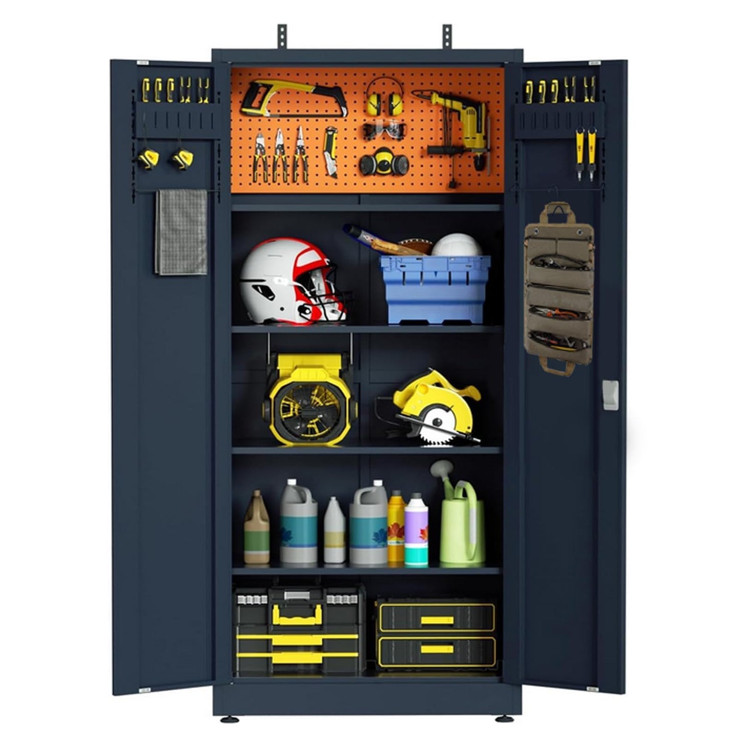VCGGAIP Werkzeugschrank mit 2 Türen und 4 verstellbaren Regalen Aufbewahrungsschränke Garagenschränke abschließbar Metallschrank für Büro, Zuhause, Garage (Dunkelgrau)