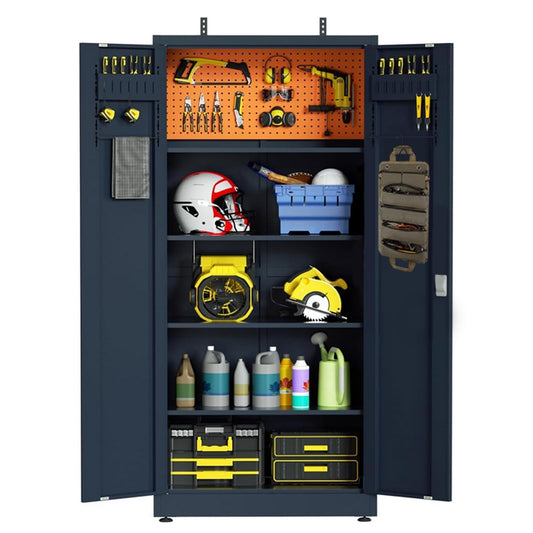 VCGGAIP Werkzeugschrank mit 2 Türen und 4 verstellbaren Regalen Aufbewahrungsschränke Garagenschränke abschließbar Metallschrank für Büro, Zuhause, Garage (Dunkelgrau)