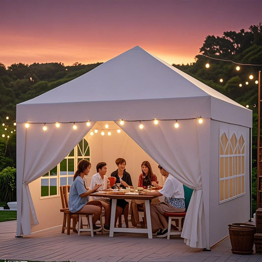 YRHome Pavillon 3x3 m Partyzelt Zelt Stabil Wasserdicht Winterfest UV-Schutz Gartenpavillon Festzelt Bierzelt Camping Zelt mit Seitenteilen & Fenstern für Garten und Camping,Weiß