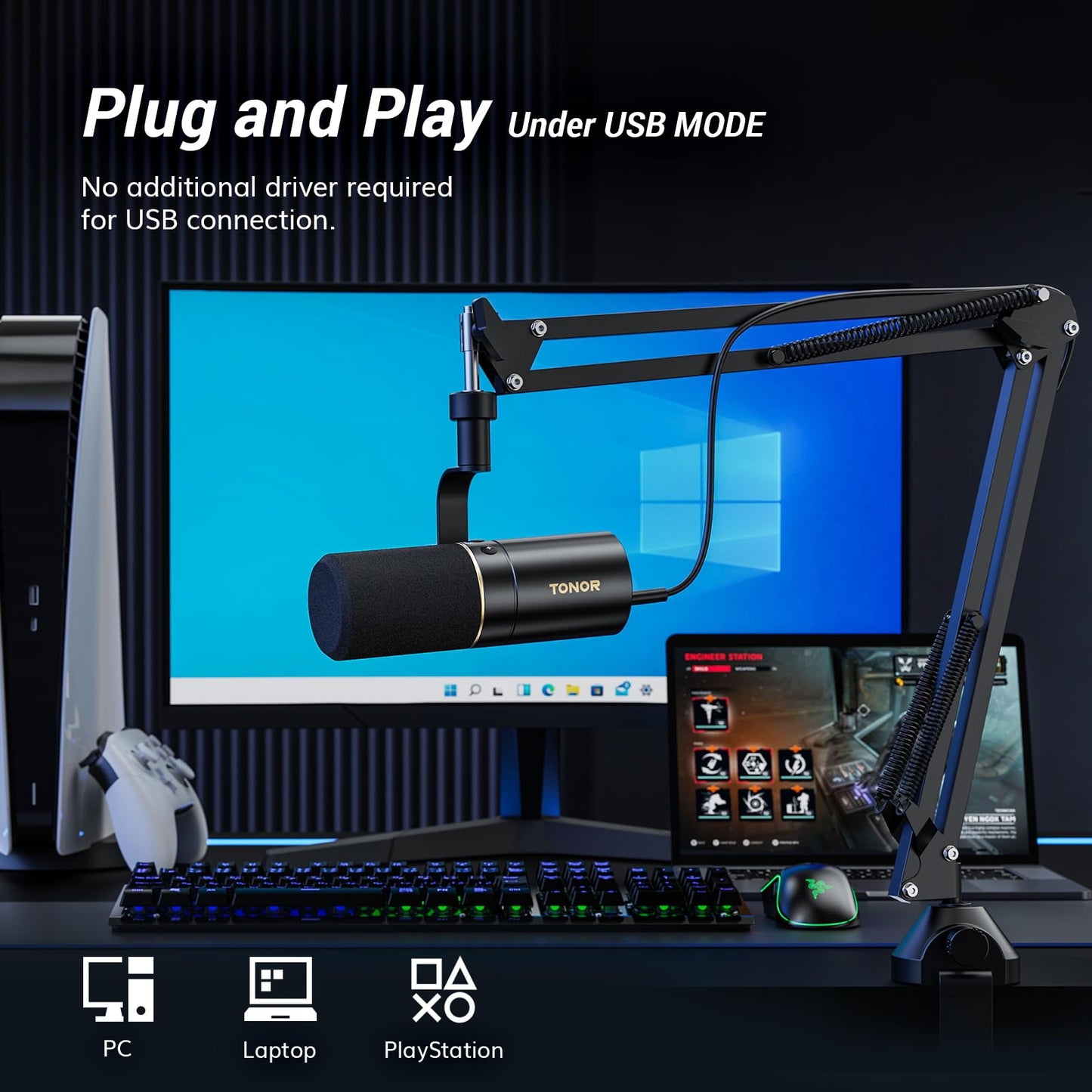 TONOR USB/XLR Mikrofon PC Dynamisch mit Mikrofonarm, Gesangsmikrofon Micophone Gaming Microfono PS4 PS5 Vocal Mic mit Mikrofonständer Mute Button für Podcast Studio Brodcast Streaming Aufnahme TD510+