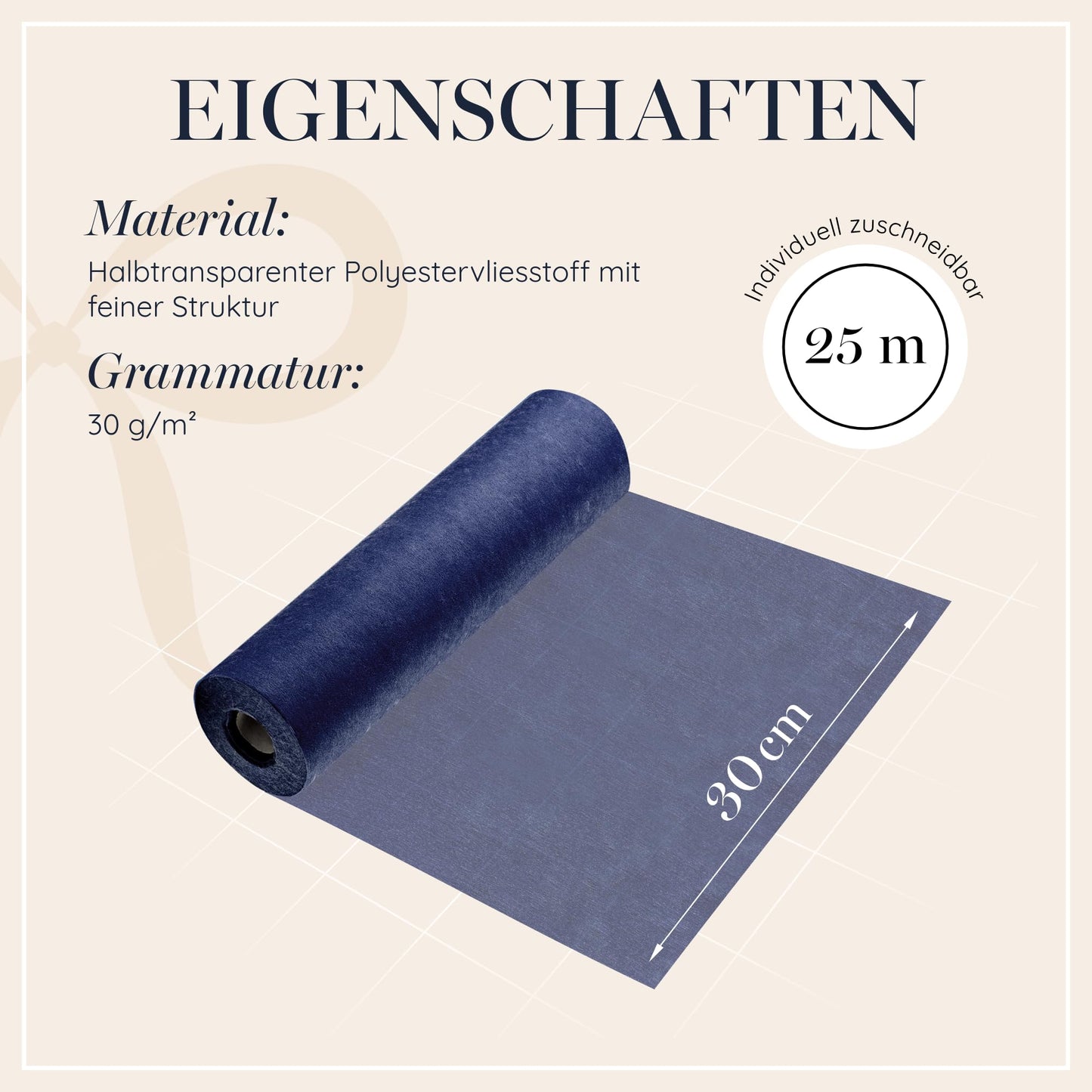 100%Mosel Vlies Tischläufer, in Nachtblau (30 cm x 25 m), dekoratives Tischband, edle Tischdeko für Geburtstage & Hochzeiten, Bunte Dekoration zu besonderen Anlässen