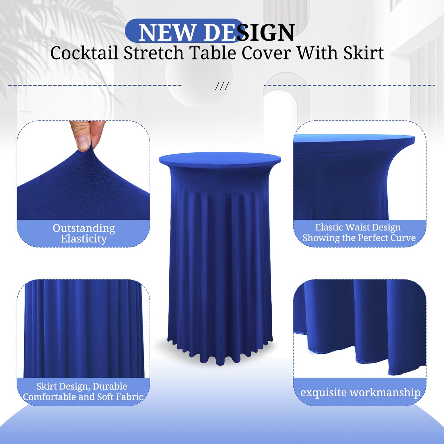 YMHPRIDE 2er-Set Blau Stehtisch Hussen Stretch Stehtisch Tischdecke mit Rock, 80×110cm Runder Cocktail-Tischrock, Bistrotisch-Bartisch-Abdeckung für Party, Hochzeit, Banketttisch