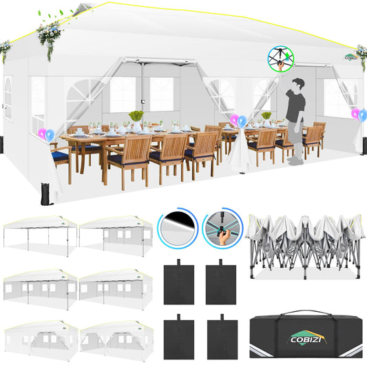 COBIZI Pavillon 3x6 Faltpavillon 3x6 wasserdicht Winterfest,Gardenpavillon Partyzelt Pop Up Pavillon Klappbar 3x6 Zelt mit 6 Seitenwnden mit Belüftungsöffnungen, Sandsack für Markt, Freien Event,Weiß